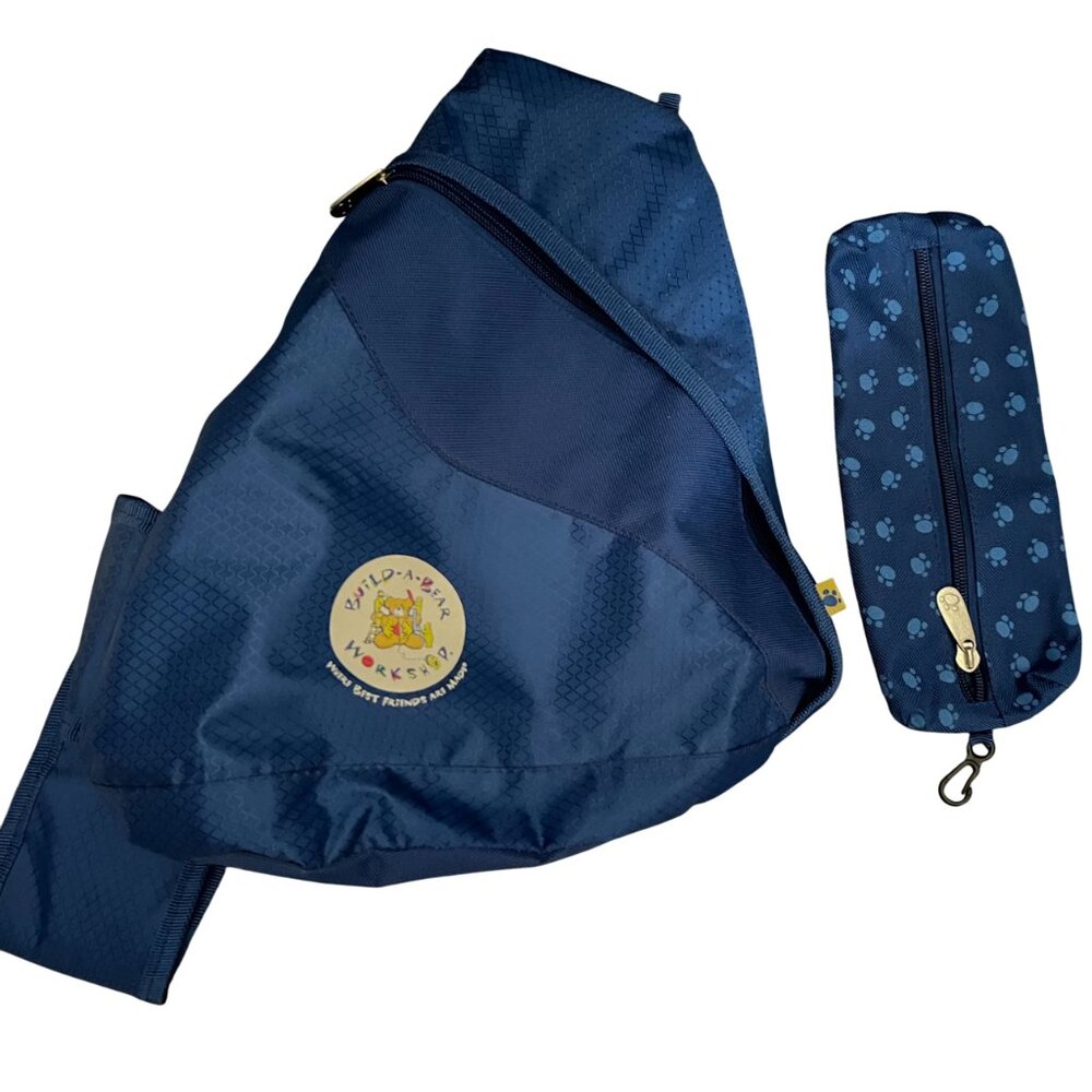 Build a Bear Workshop Blue Backpack Shoulder Sling Bag and Pencil Pouch 2006